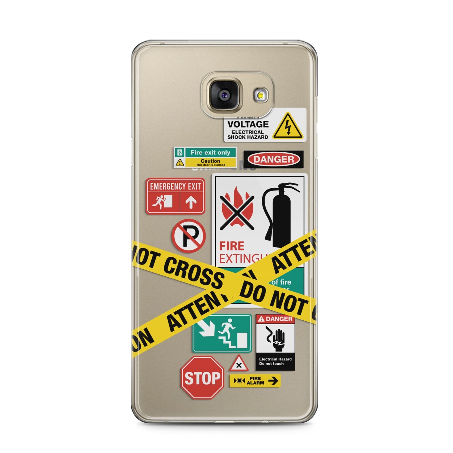 Warning Labels Samsung Galaxy A5 2016 Case on gold phone