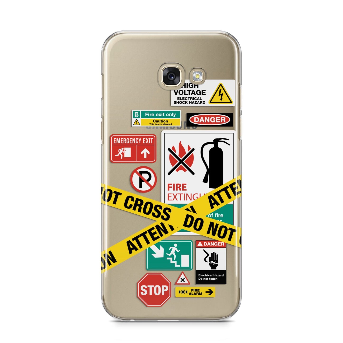 Warning Labels Samsung Galaxy A5 2017 Case on gold phone