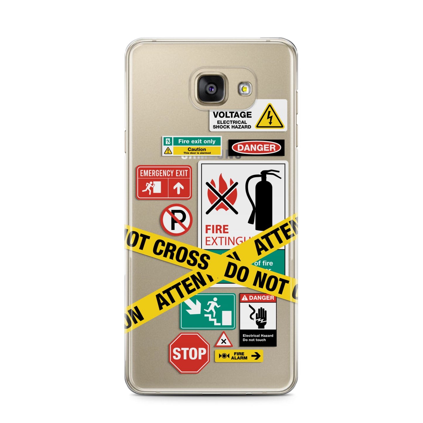 Warning Labels Samsung Galaxy A7 2016 Case on gold phone