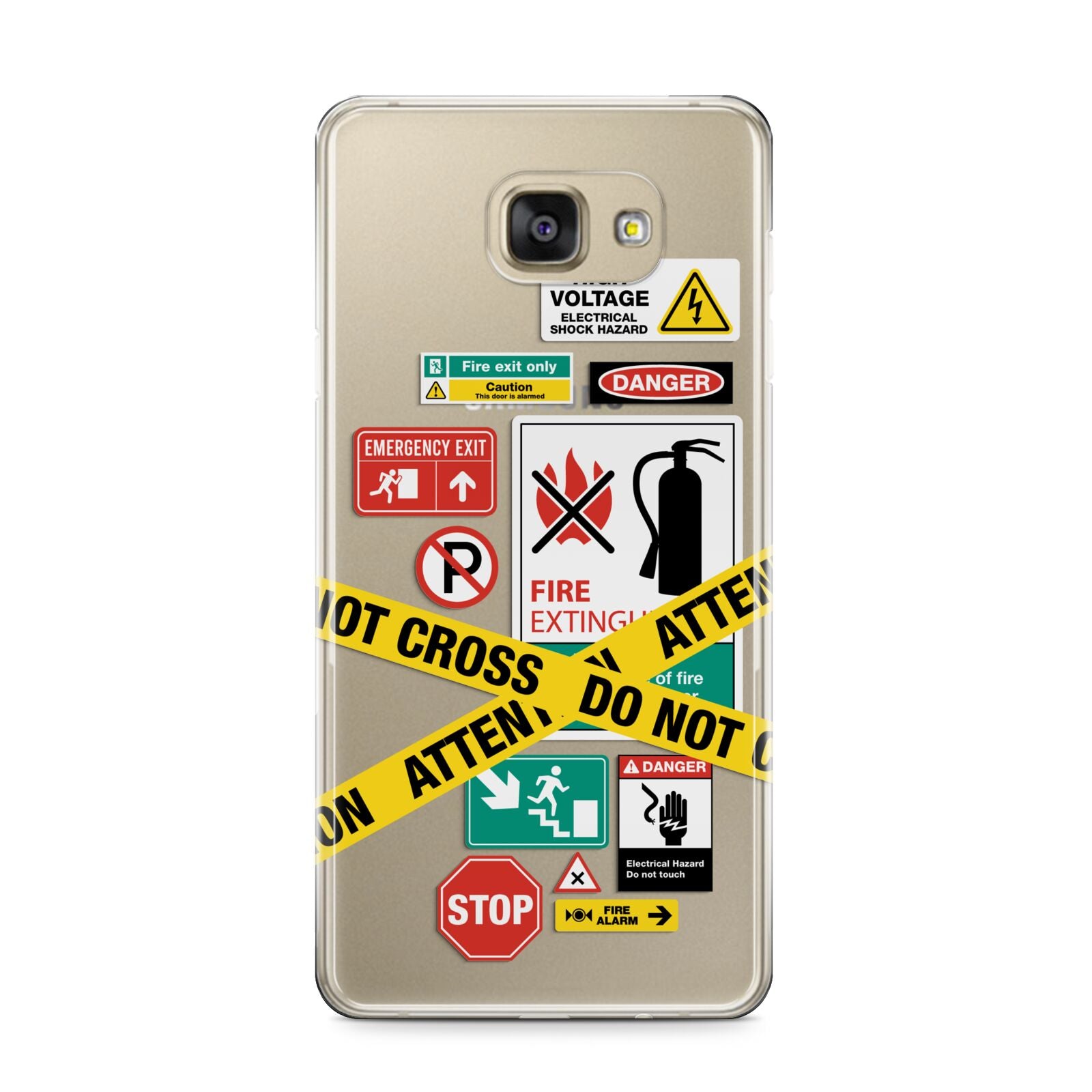 Warning Labels Samsung Galaxy A9 2016 Case on gold phone