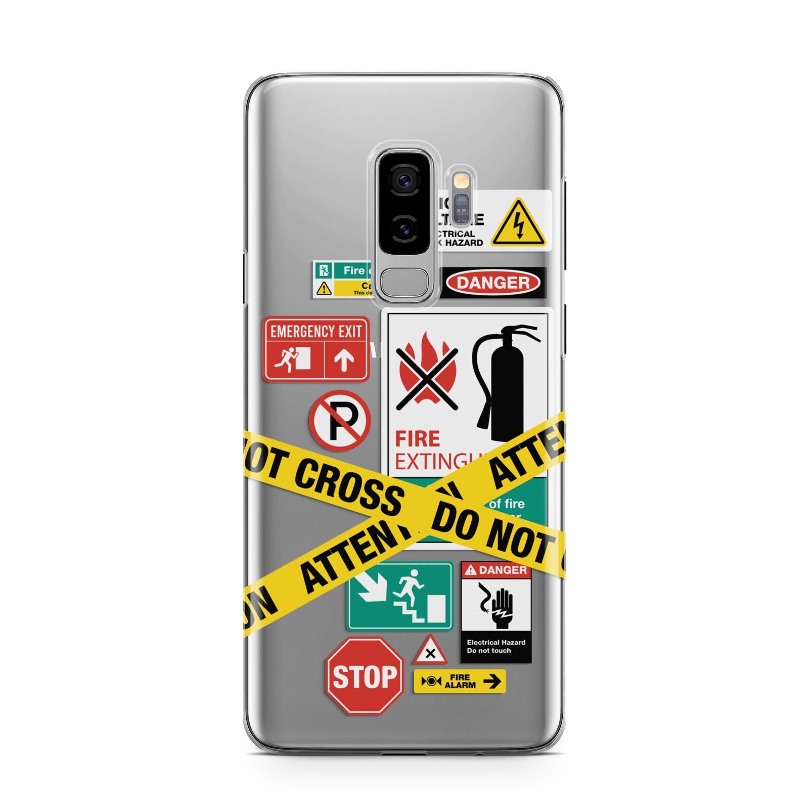 Warning Labels Samsung Galaxy S9 Plus Case on Silver phone