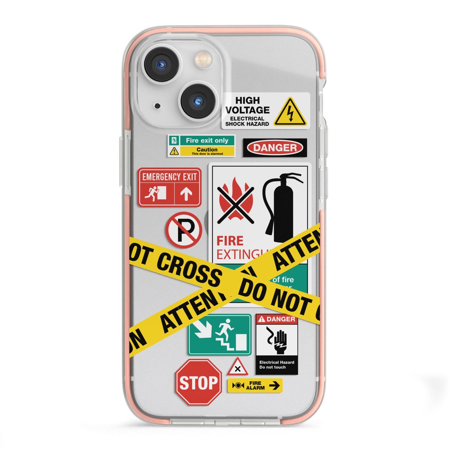 Warning Labels iPhone 13 Mini TPU Impact Case with Pink Edges