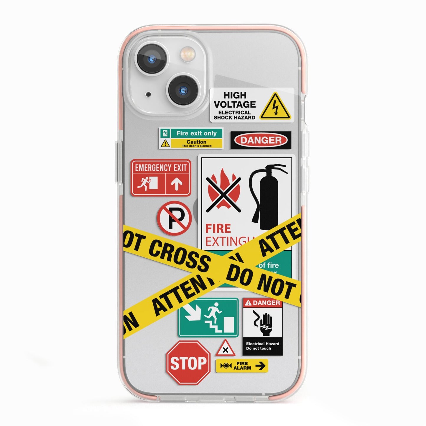 Warning Labels iPhone 13 TPU Impact Case with Pink Edges