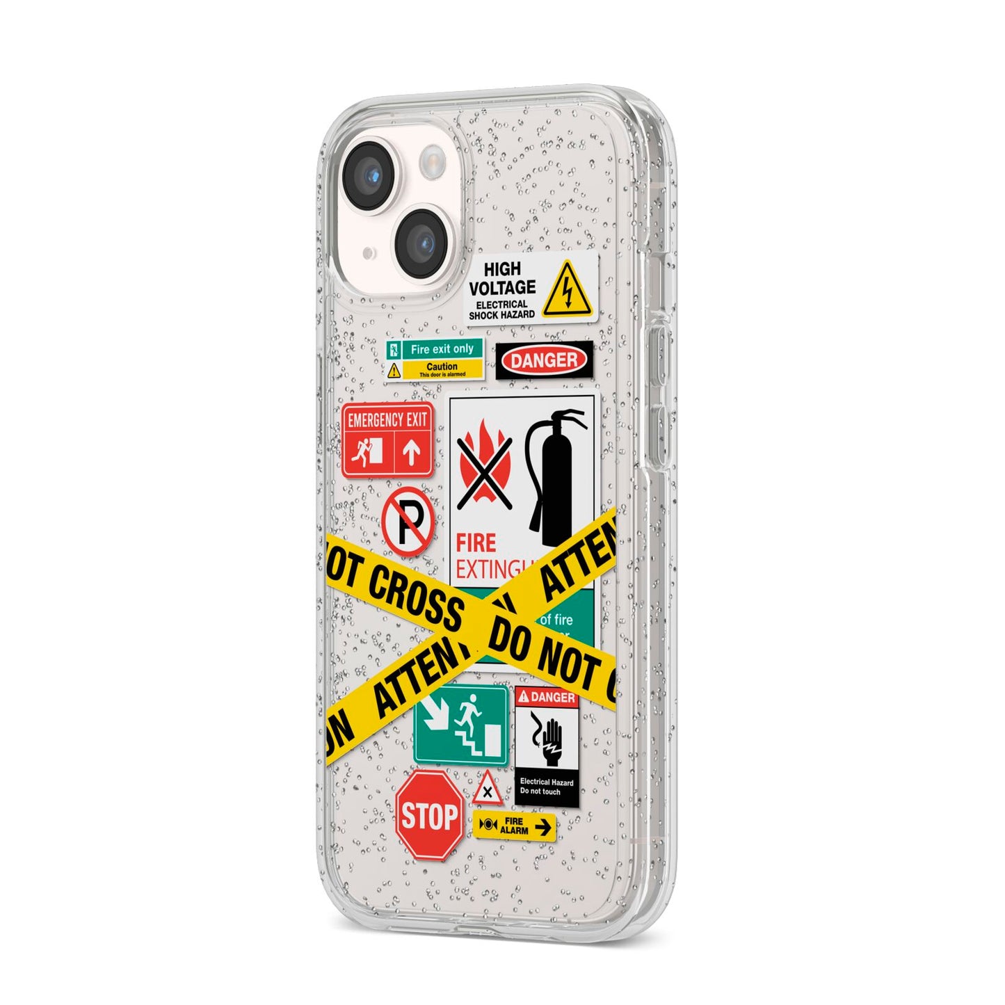 Warning Labels iPhone 14 Glitter Tough Case Starlight Angled Image