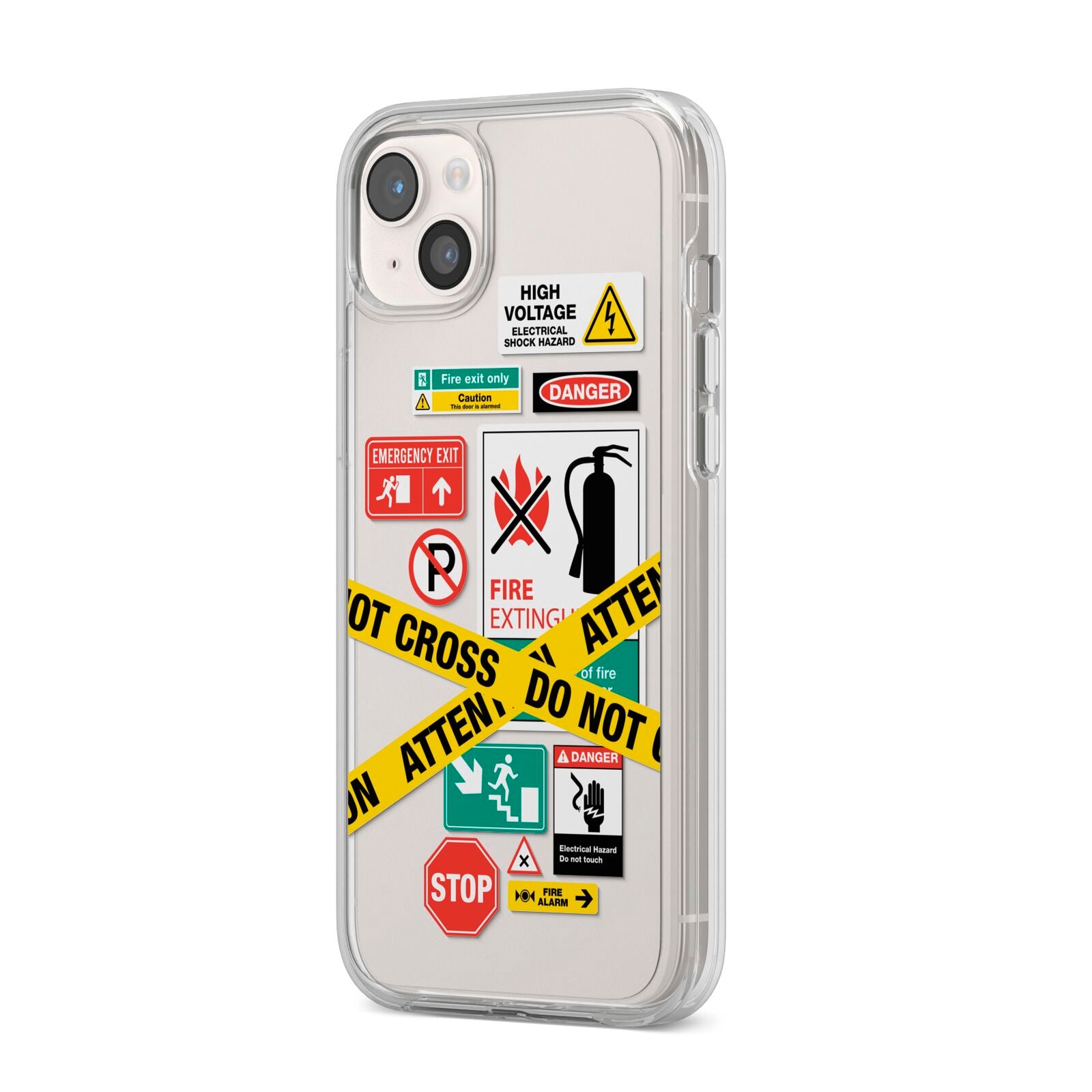 Warning Labels iPhone 14 Plus Clear Tough Case Starlight Angled Image