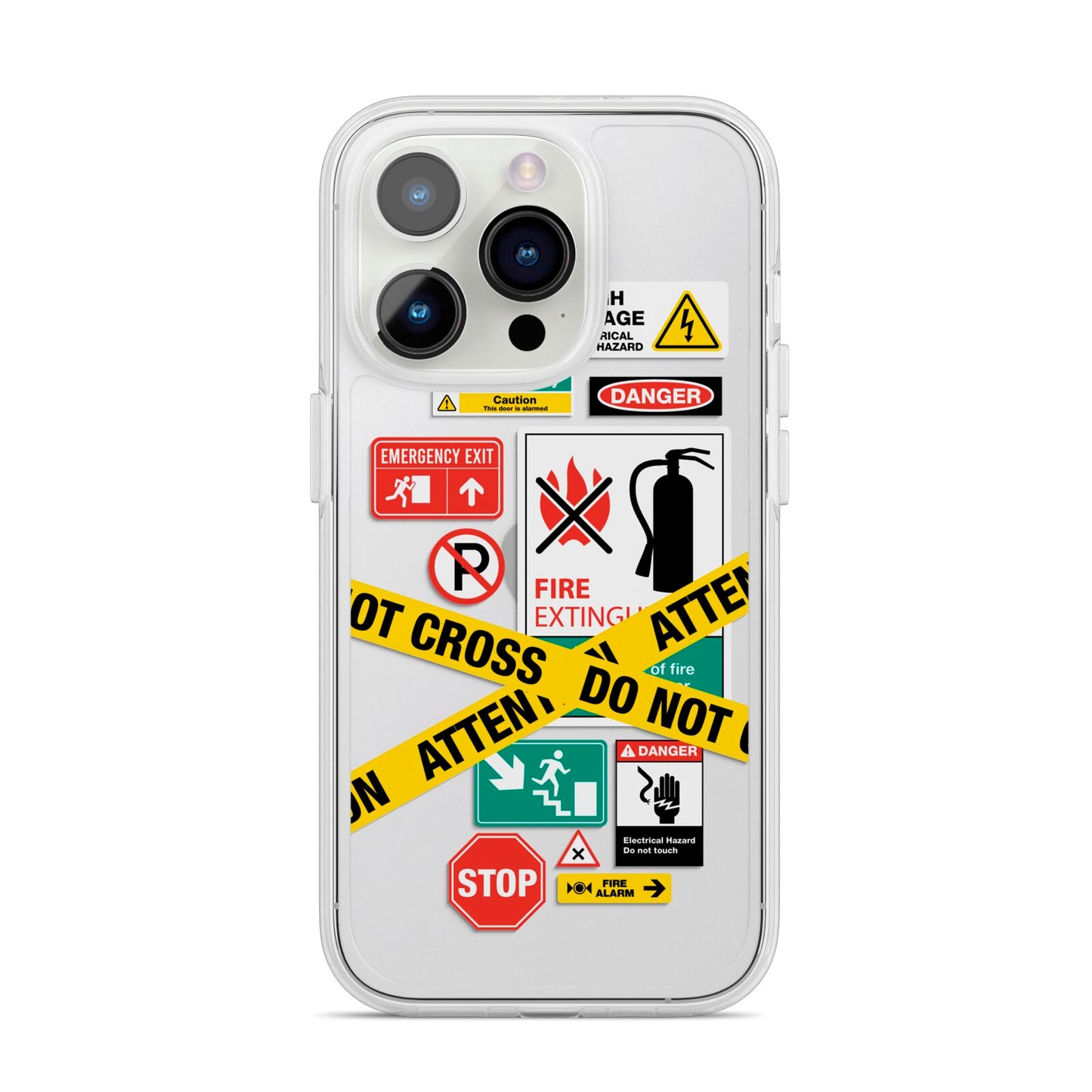 Warning Labels iPhone 14 Pro Clear Tough Case Silver