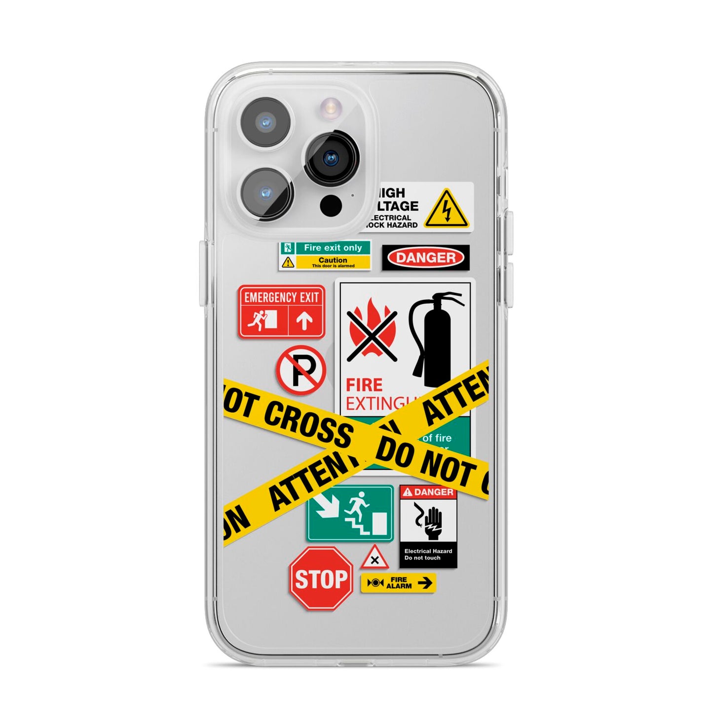 Warning Labels iPhone 14 Pro Max Clear Tough Case Silver