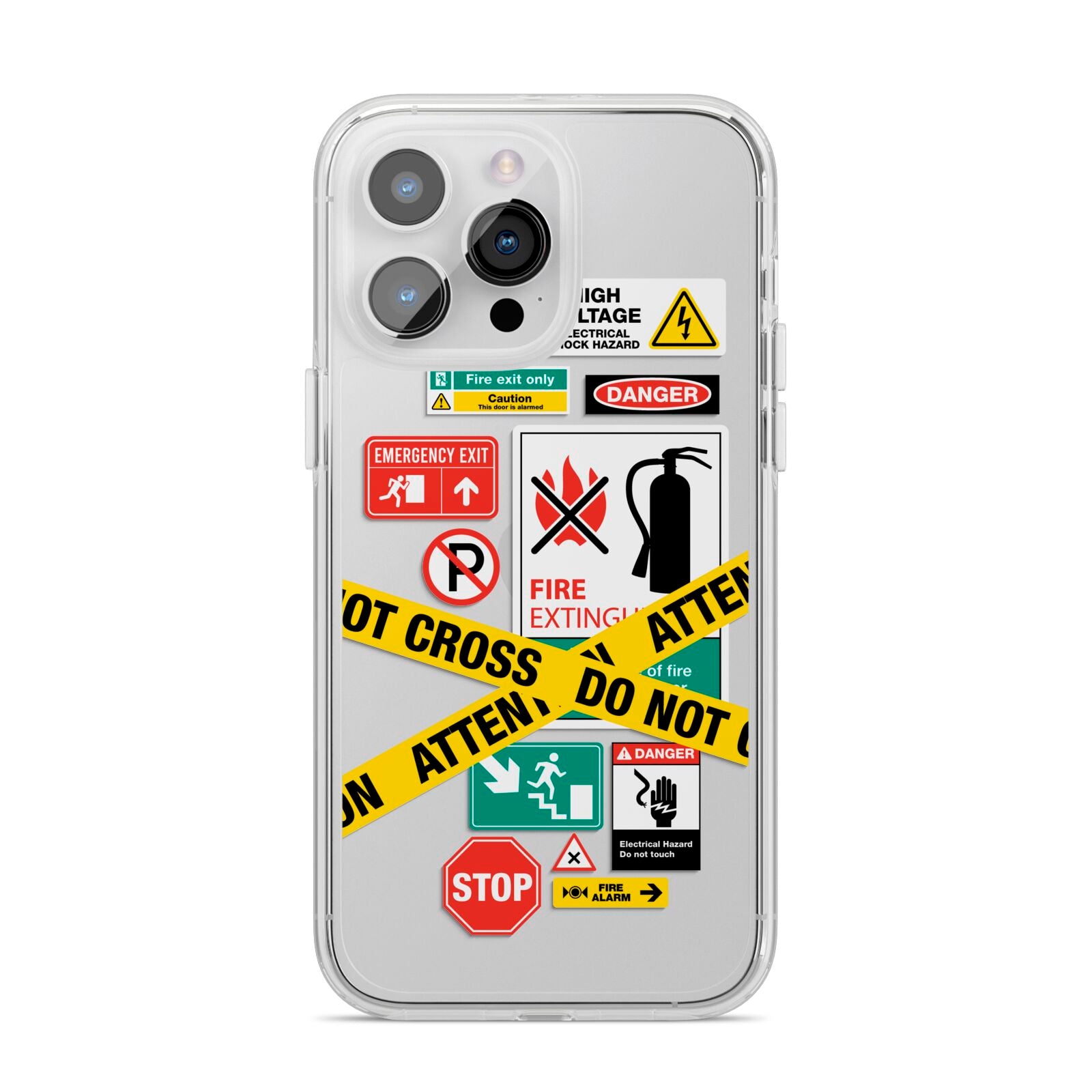 Warning Labels iPhone 14 Pro Max Clear Tough Case Silver