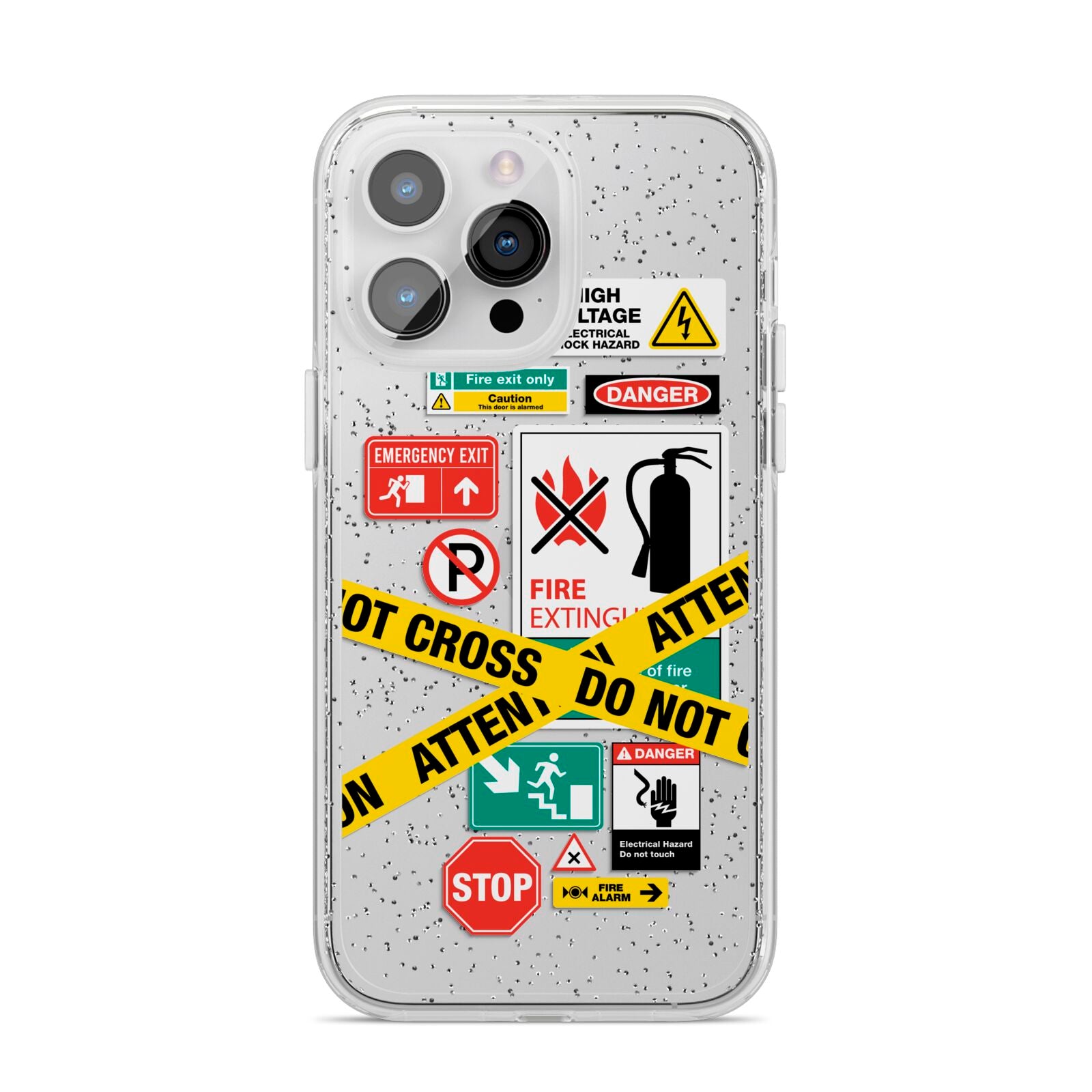 Warning Labels iPhone 14 Pro Max Glitter Tough Case Silver