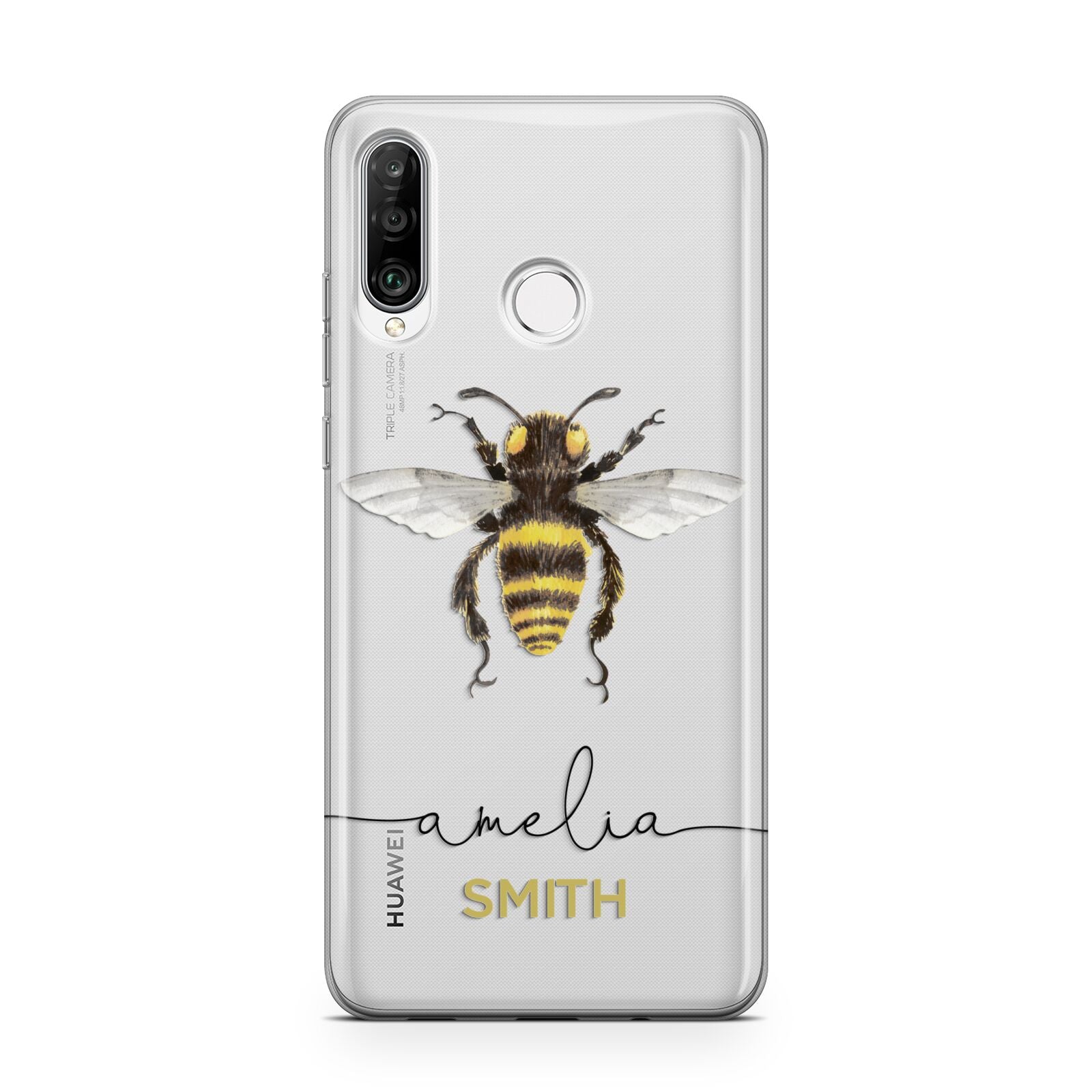 Watercolour Bee Personalised Name Huawei P30 Lite Phone Case