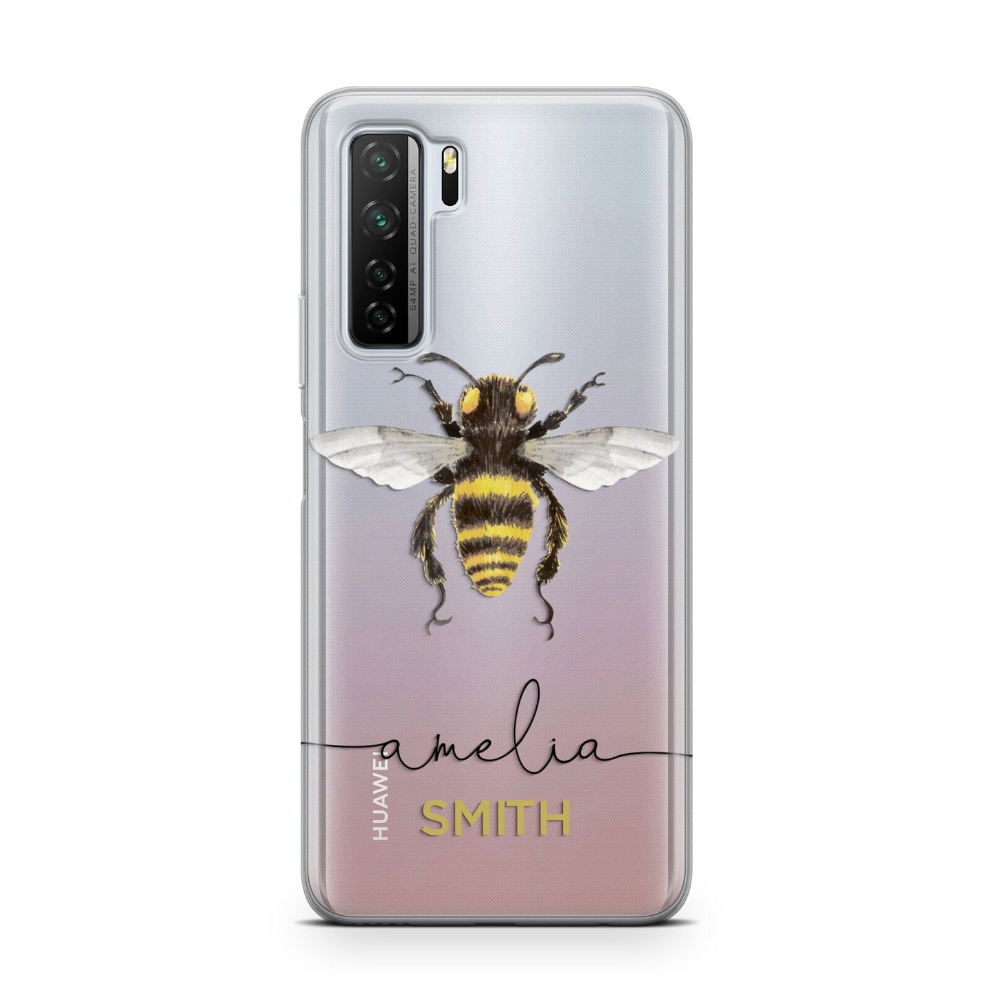 Watercolour Bee Personalised Name Huawei P40 Lite 5G Phone Case