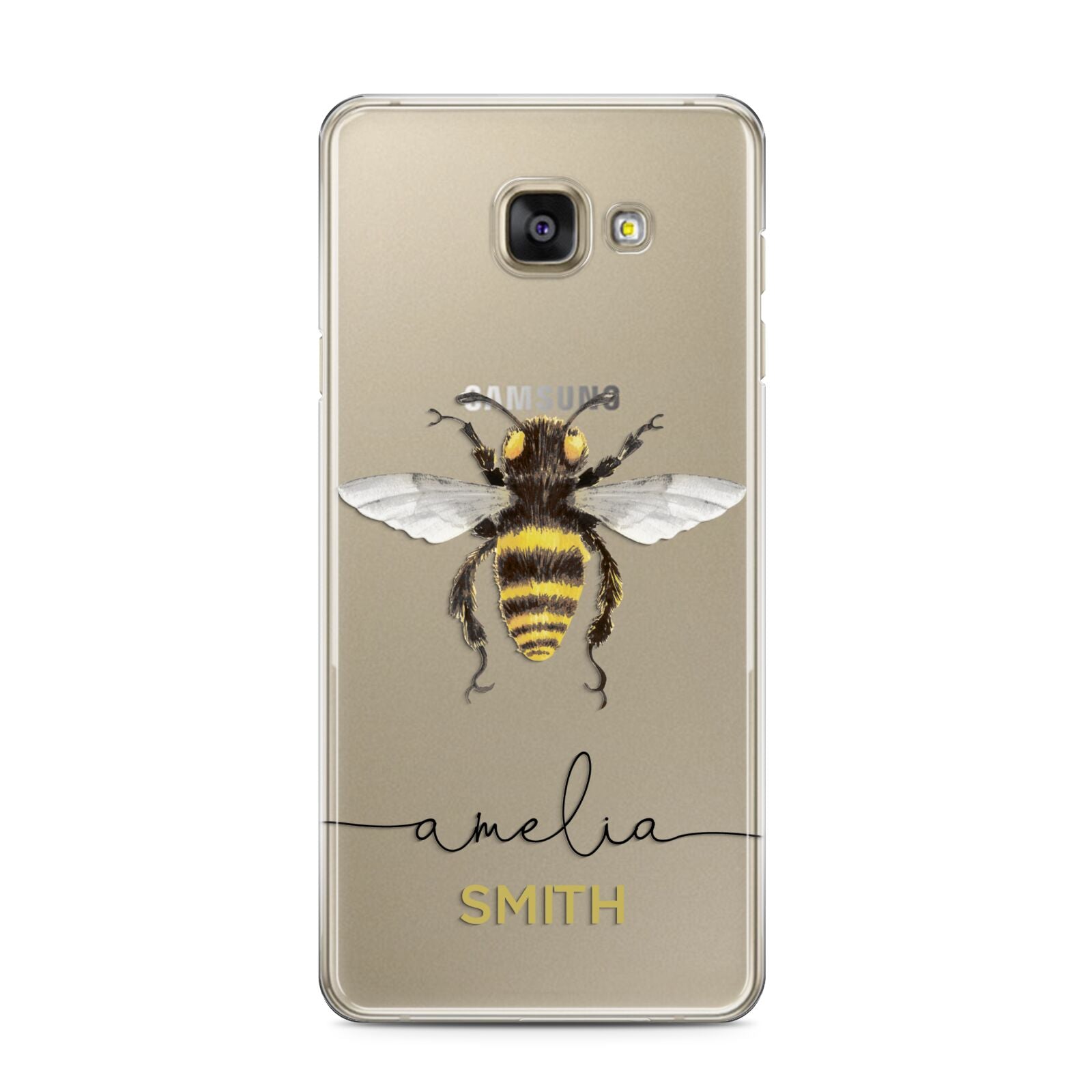 Watercolour Bee Personalised Name Samsung Galaxy A3 2016 Case on gold phone