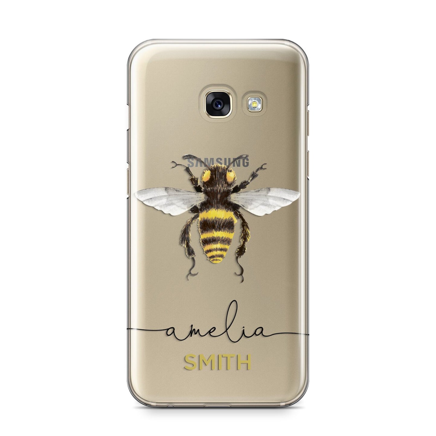 Watercolour Bee Personalised Name Samsung Galaxy A3 2017 Case on gold phone