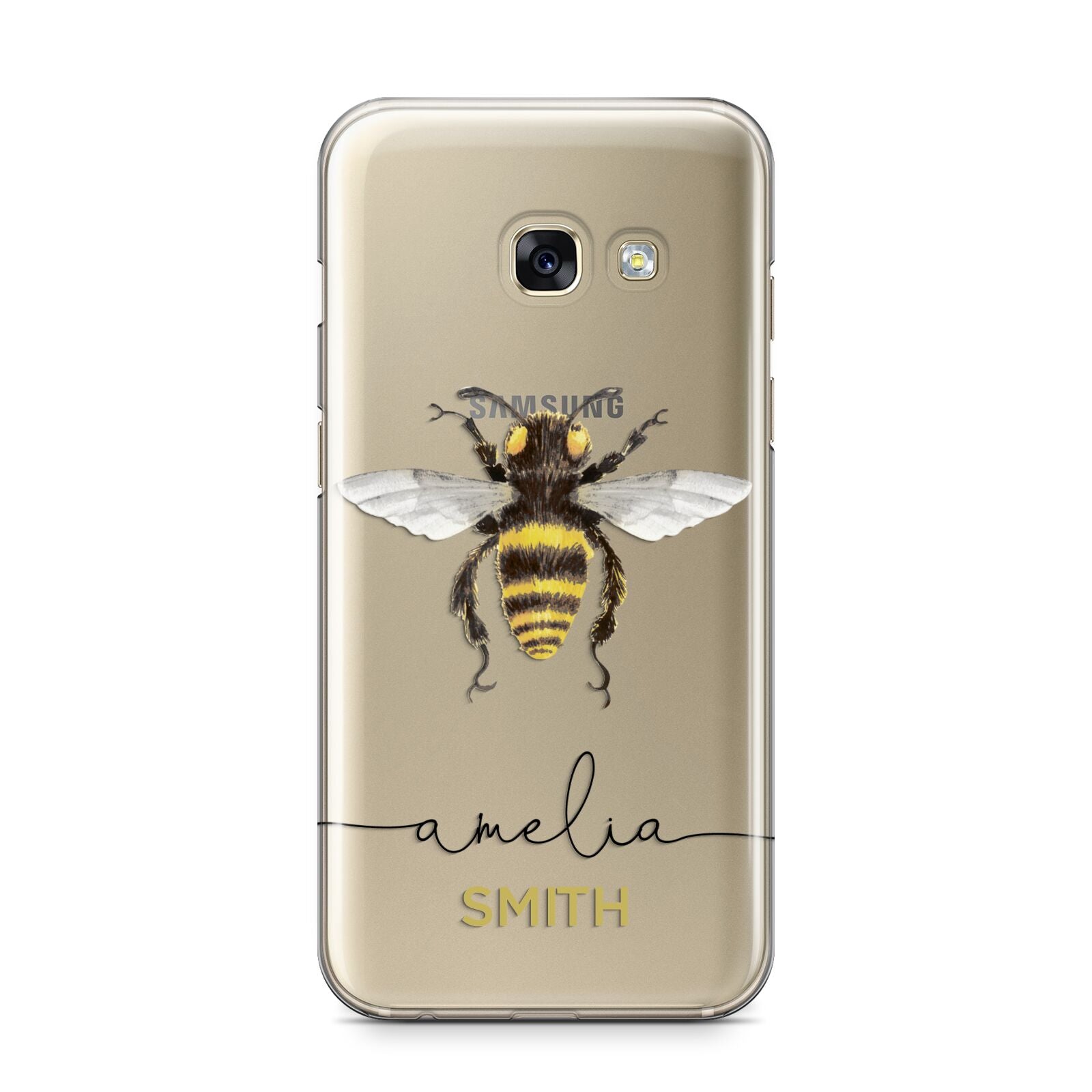 Watercolour Bee Personalised Name Samsung Galaxy A3 2017 Case on gold phone