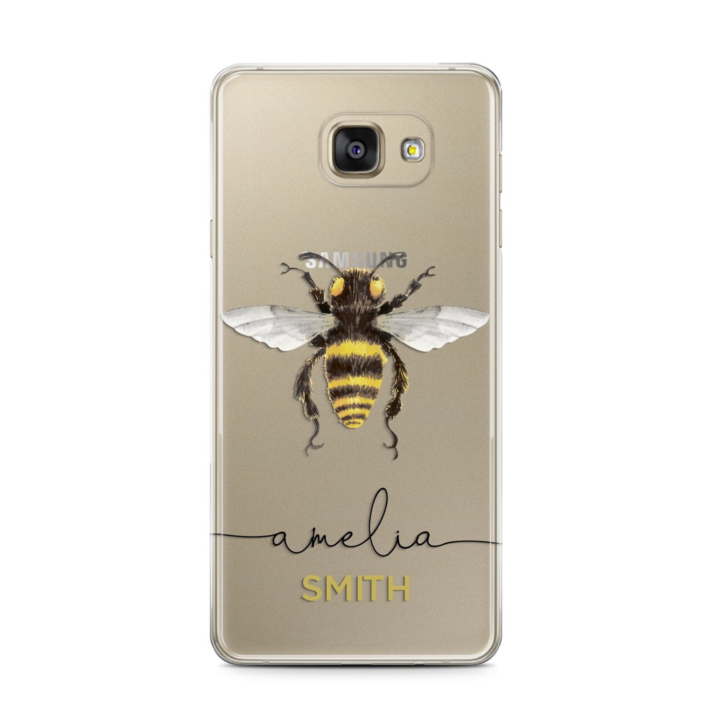 Watercolour Bee Personalised Name Samsung Galaxy A7 2016 Case on gold phone