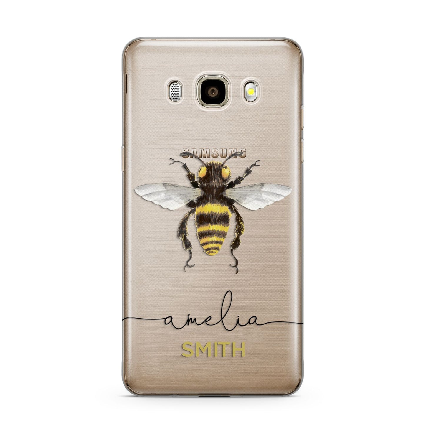 Watercolour Bee Personalised Name Samsung Galaxy J7 2016 Case on gold phone