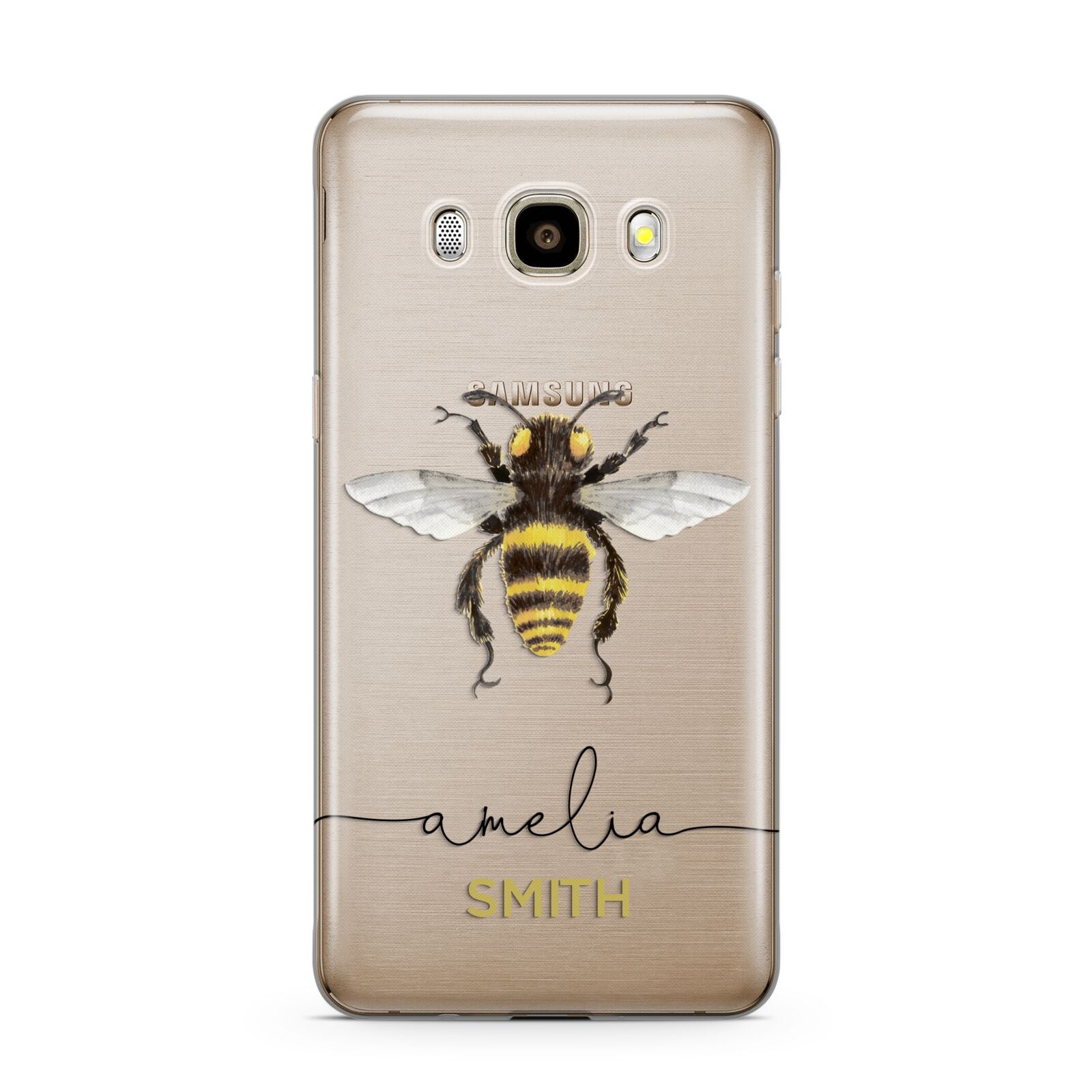 Watercolour Bee Personalised Name Samsung Galaxy J7 2016 Case on gold phone