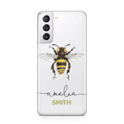 Watercolour Bee Personalised Name Samsung S21 Case