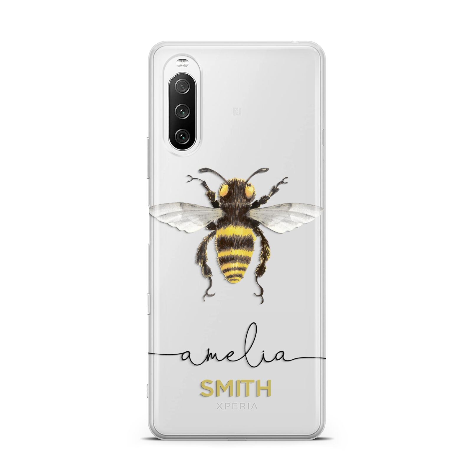 Watercolour Bee Personalised Name Sony Xperia 10 III Case