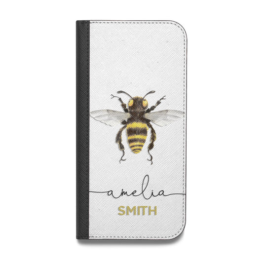 Watercolour Bee Personalised Name Vegan Leather Flip iPhone Case