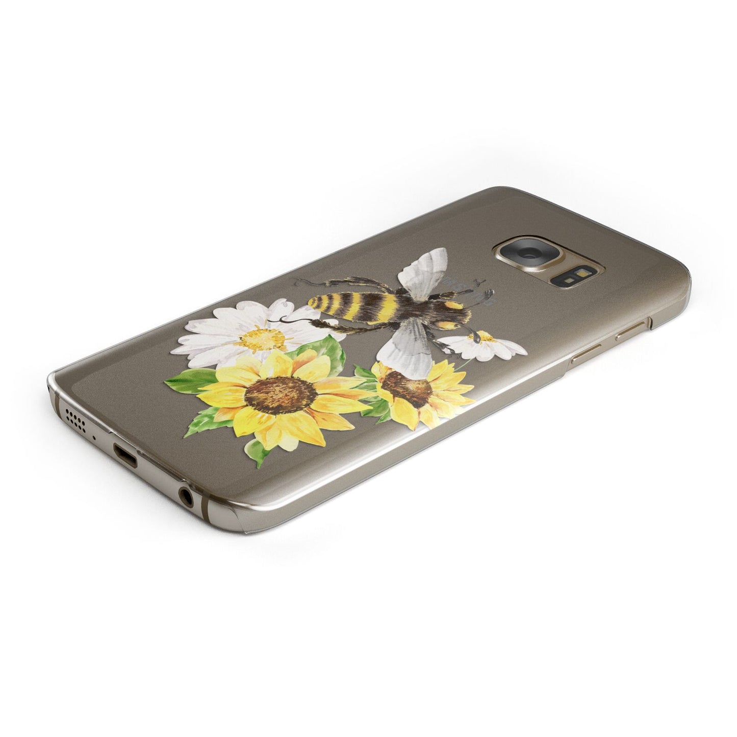 Watercolour Bee and Sunflowers Protective Samsung Galaxy Case Angled Image