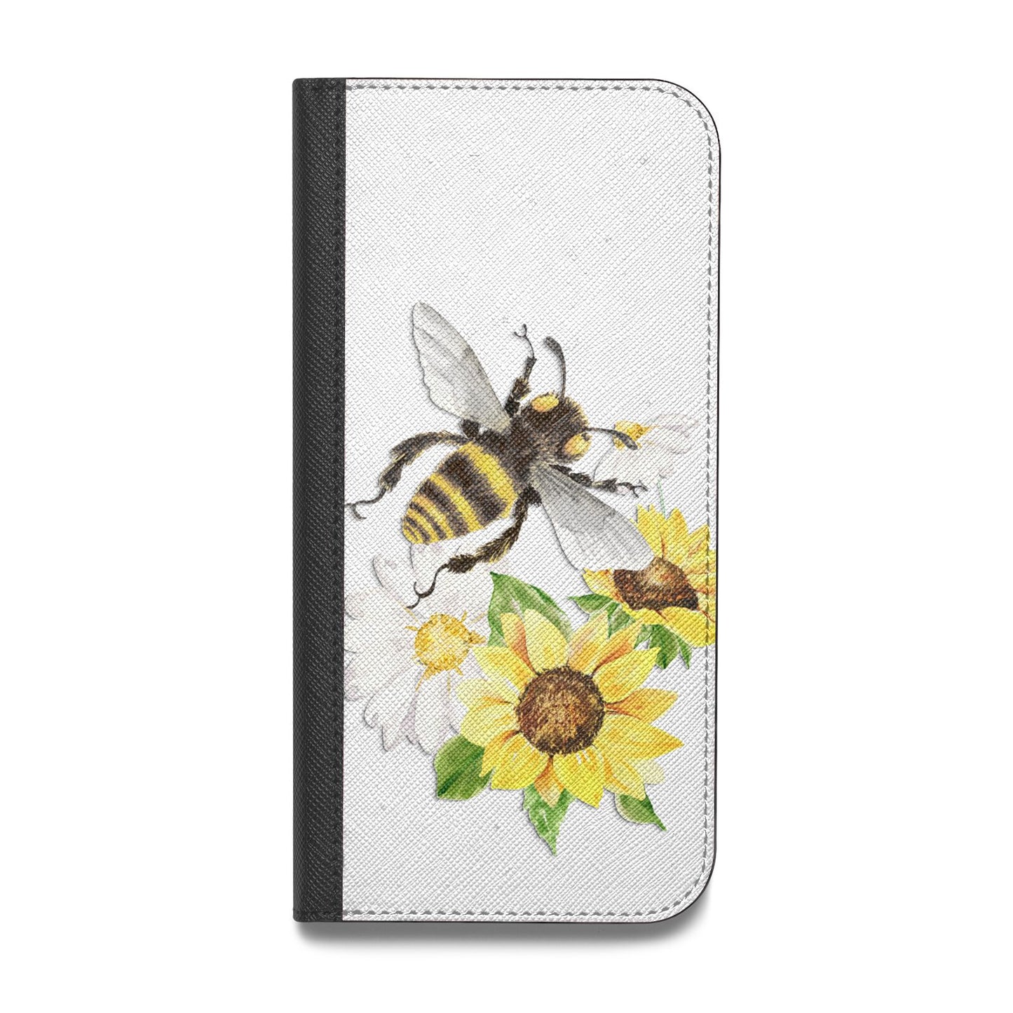 Watercolour Bee and Sunflowers Vegan Leather Flip iPhone Case