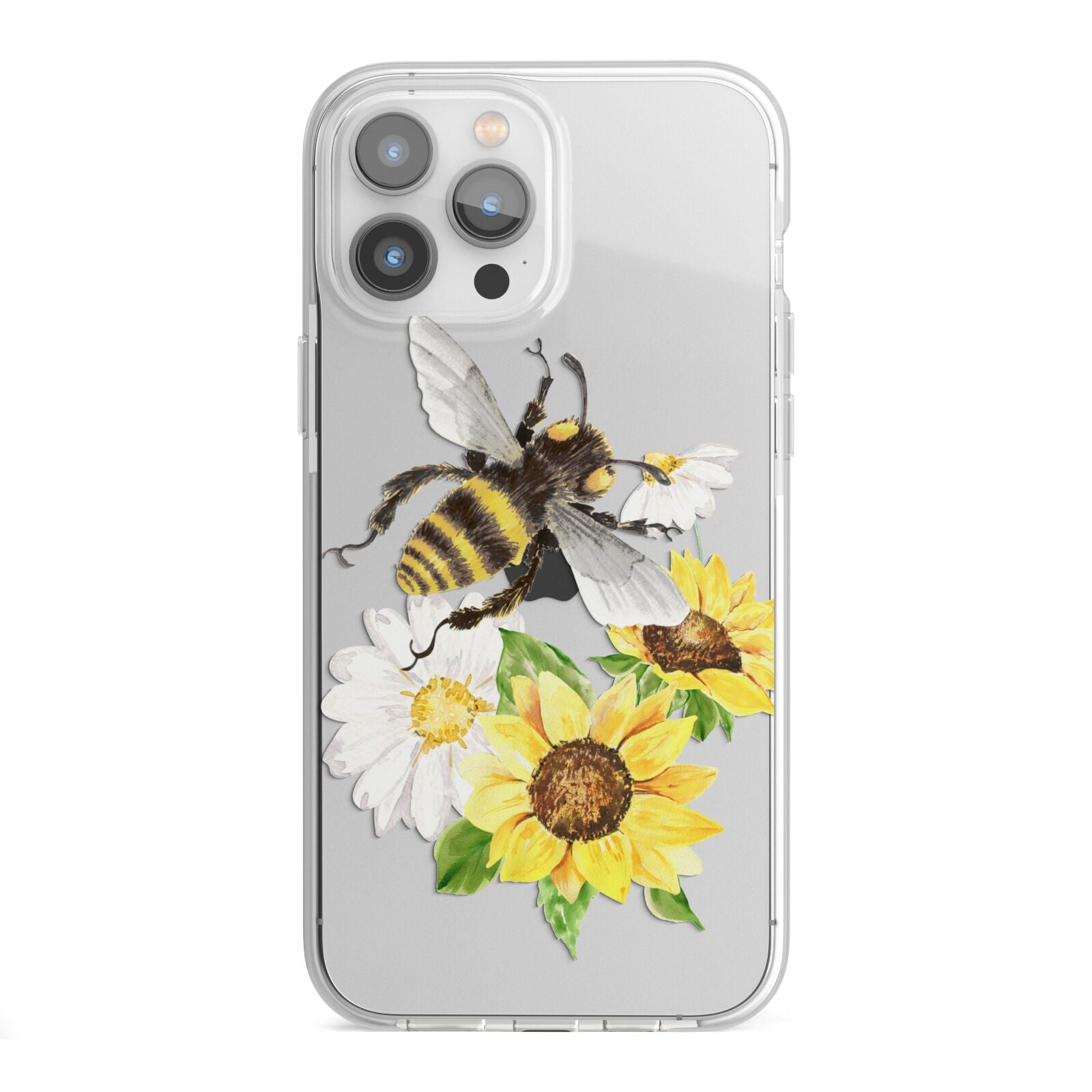 Watercolour Bee and Sunflowers iPhone 13 Pro Max TPU Impact Case with White Edges