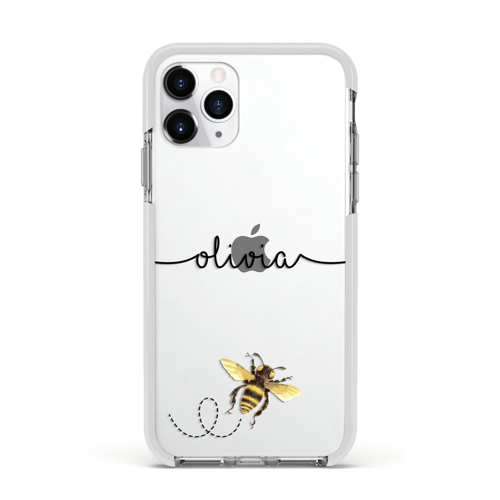 Watercolour Bee with Name Apple iPhone 11 Pro in Silver with White Impact Case