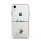 Watercolour Bee with Name Apple iPhone XR Impact Case Pink Edge on Silver Phone