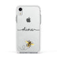 Watercolour Bee with Name Apple iPhone XR Impact Case White Edge on Silver Phone