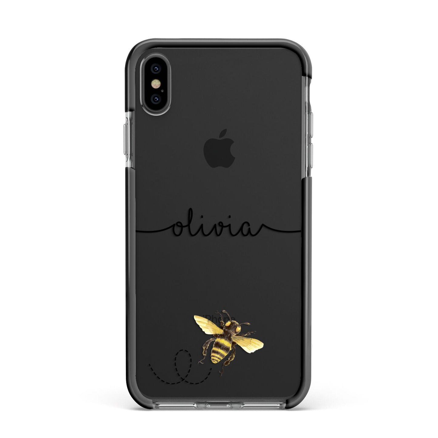Watercolour Bee with Name Apple iPhone Xs Max Impact Case Black Edge on Black Phone