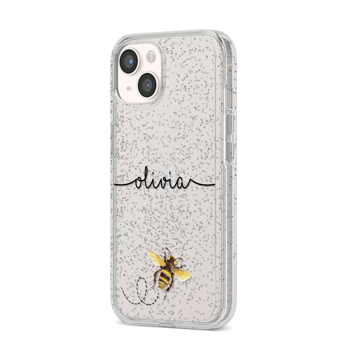 Watercolour Bee with Name iPhone 14 Glitter Tough Case Starlight Angled Image