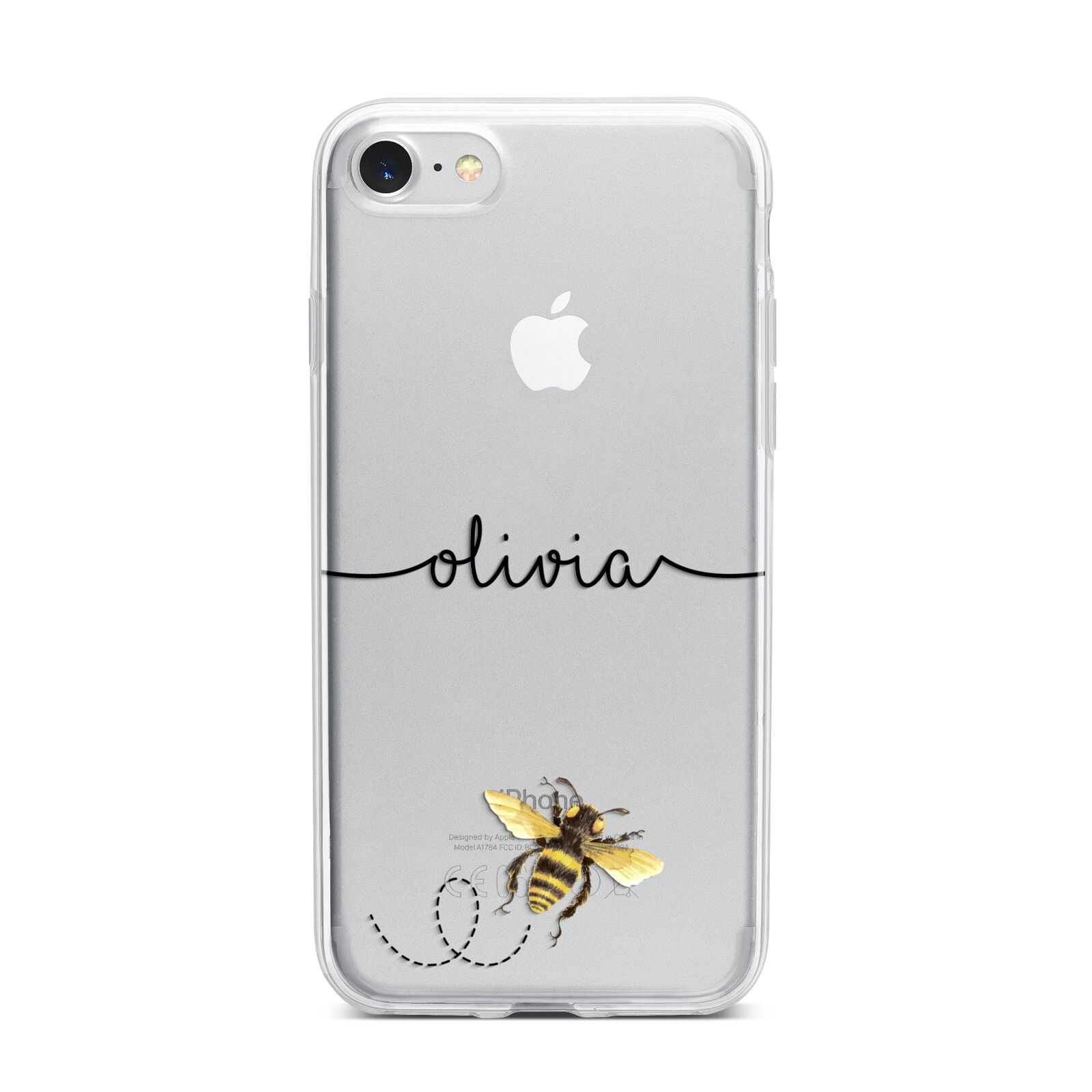 Watercolour Bee with Name iPhone 7 Bumper Case on Silver iPhone