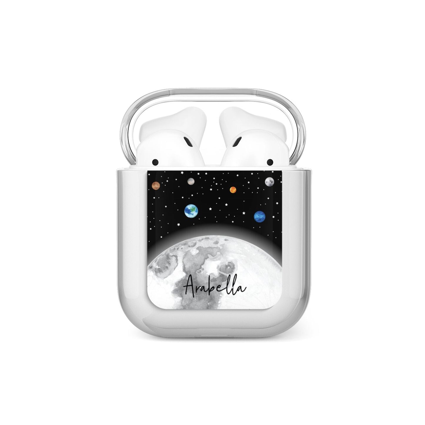 Watercolour Close up Moon with Name AirPods Case