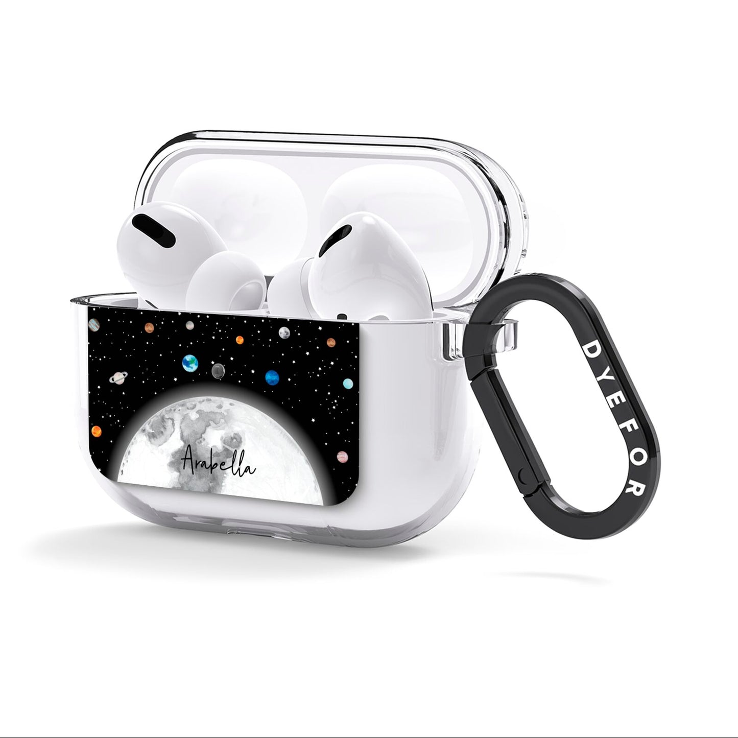 Watercolour Close up Moon with Name AirPods Clear Case 3rd Gen Side Image