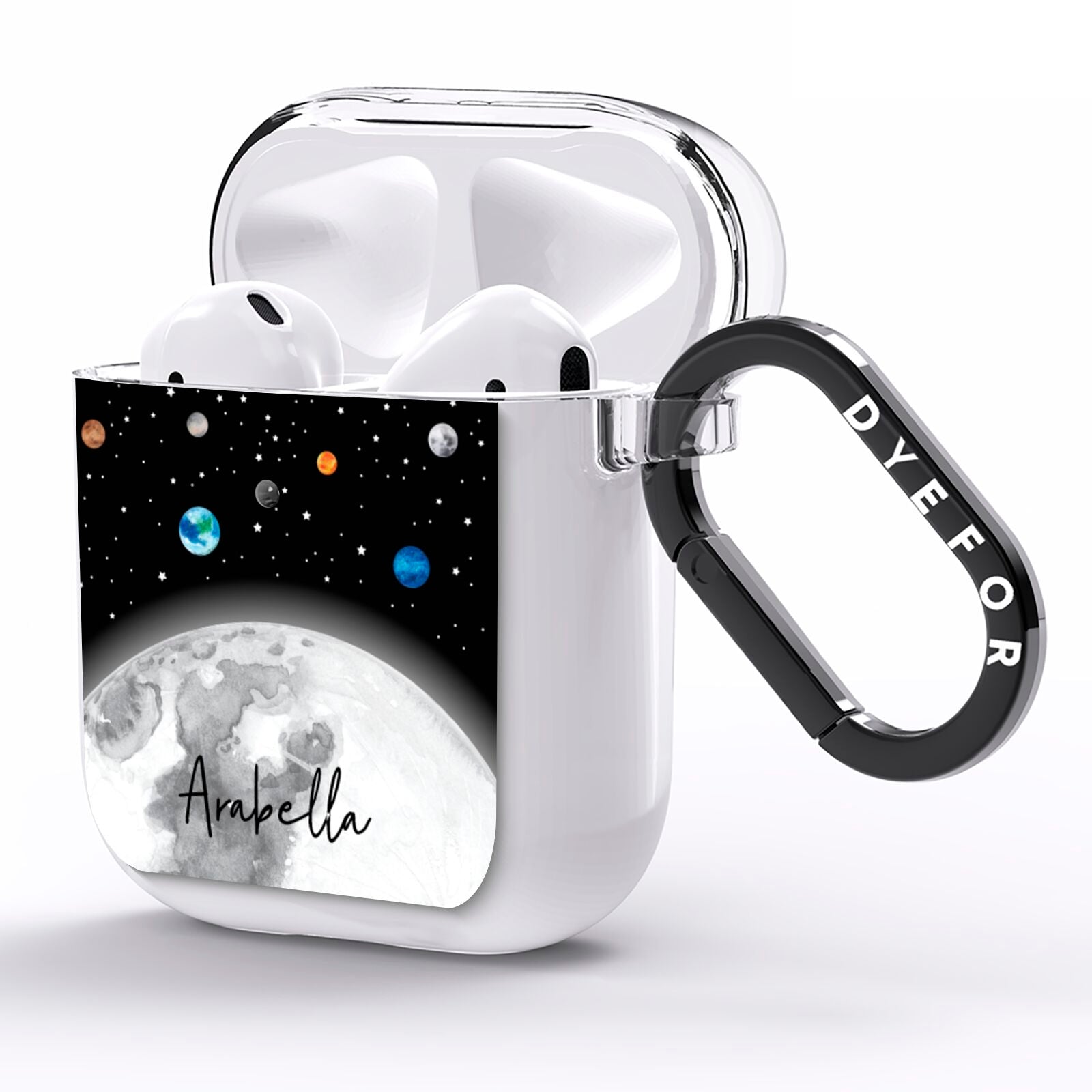 Watercolour Close up Moon with Name AirPods Clear Case Side Image