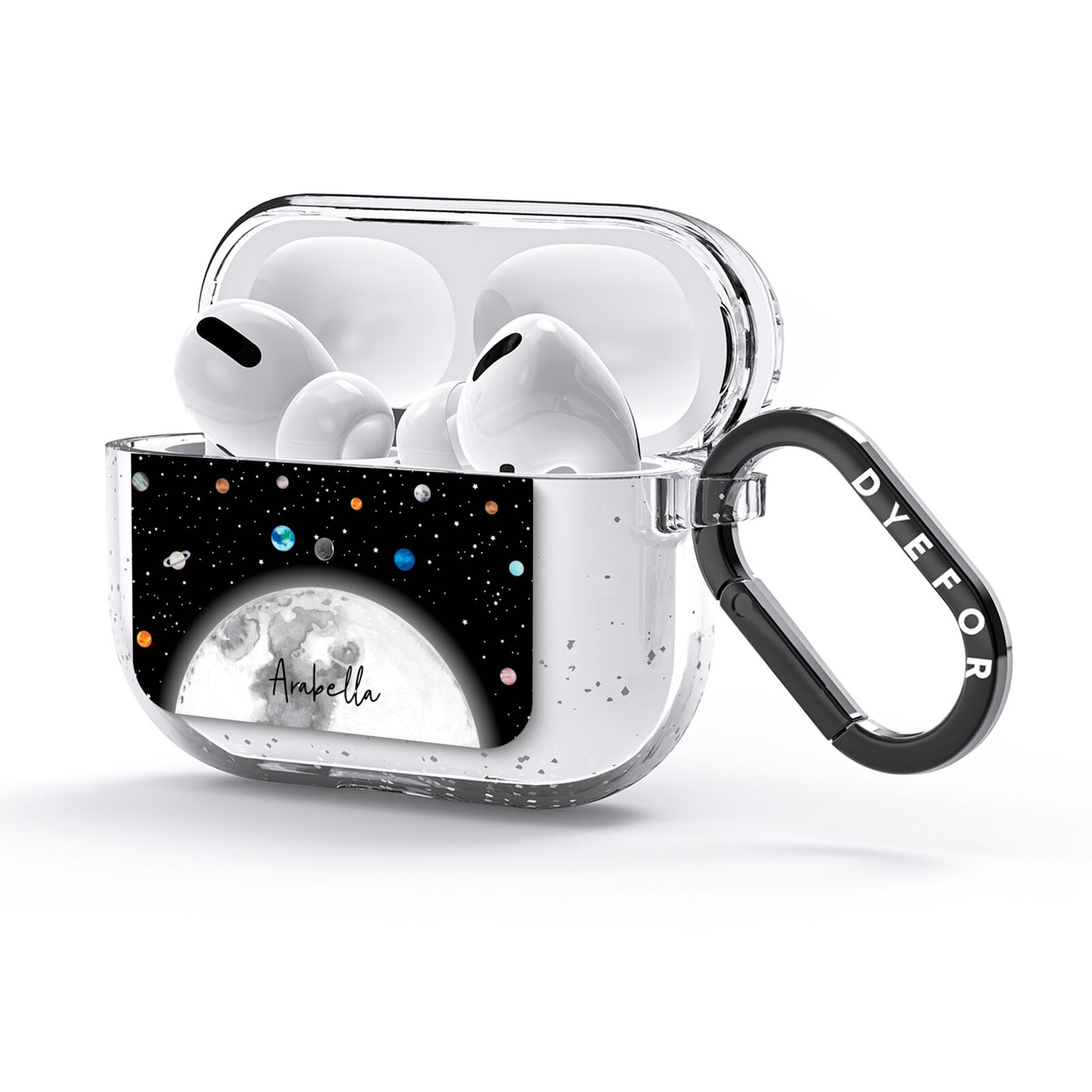 Watercolour Close up Moon with Name AirPods Glitter Case 3rd Gen Side Image