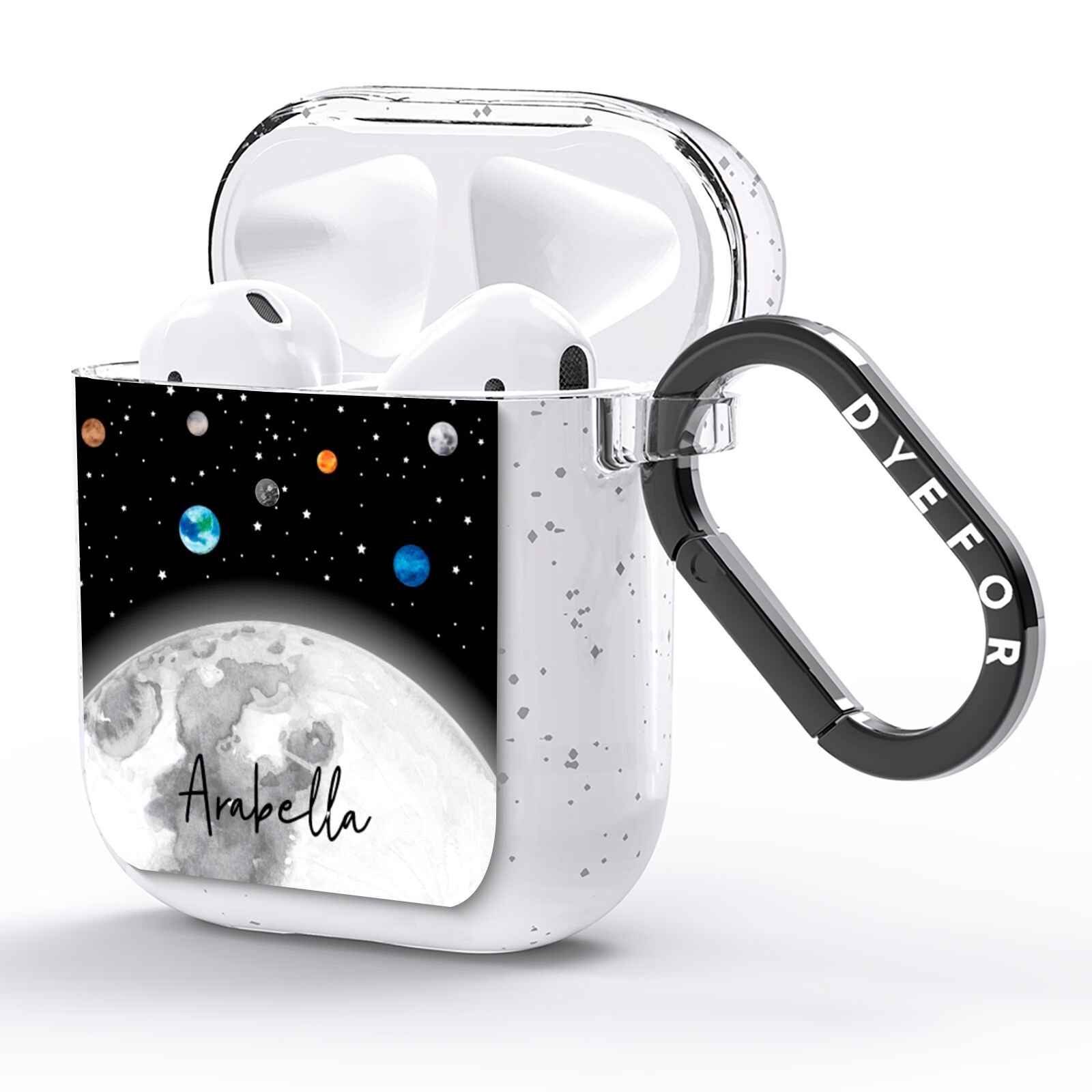 Watercolour Close up Moon with Name AirPods Glitter Case Side Image