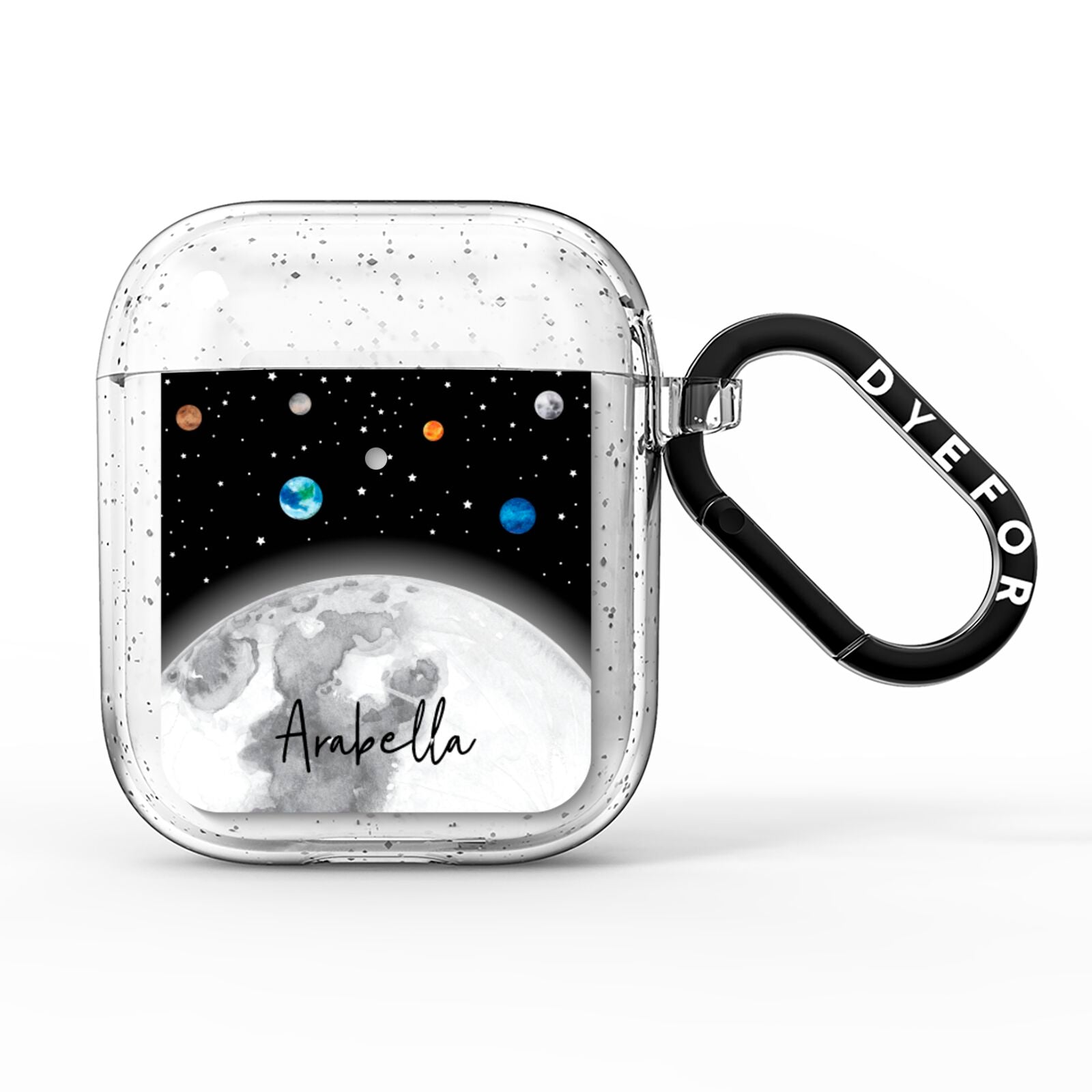 Watercolour Close up Moon with Name AirPods Glitter Case