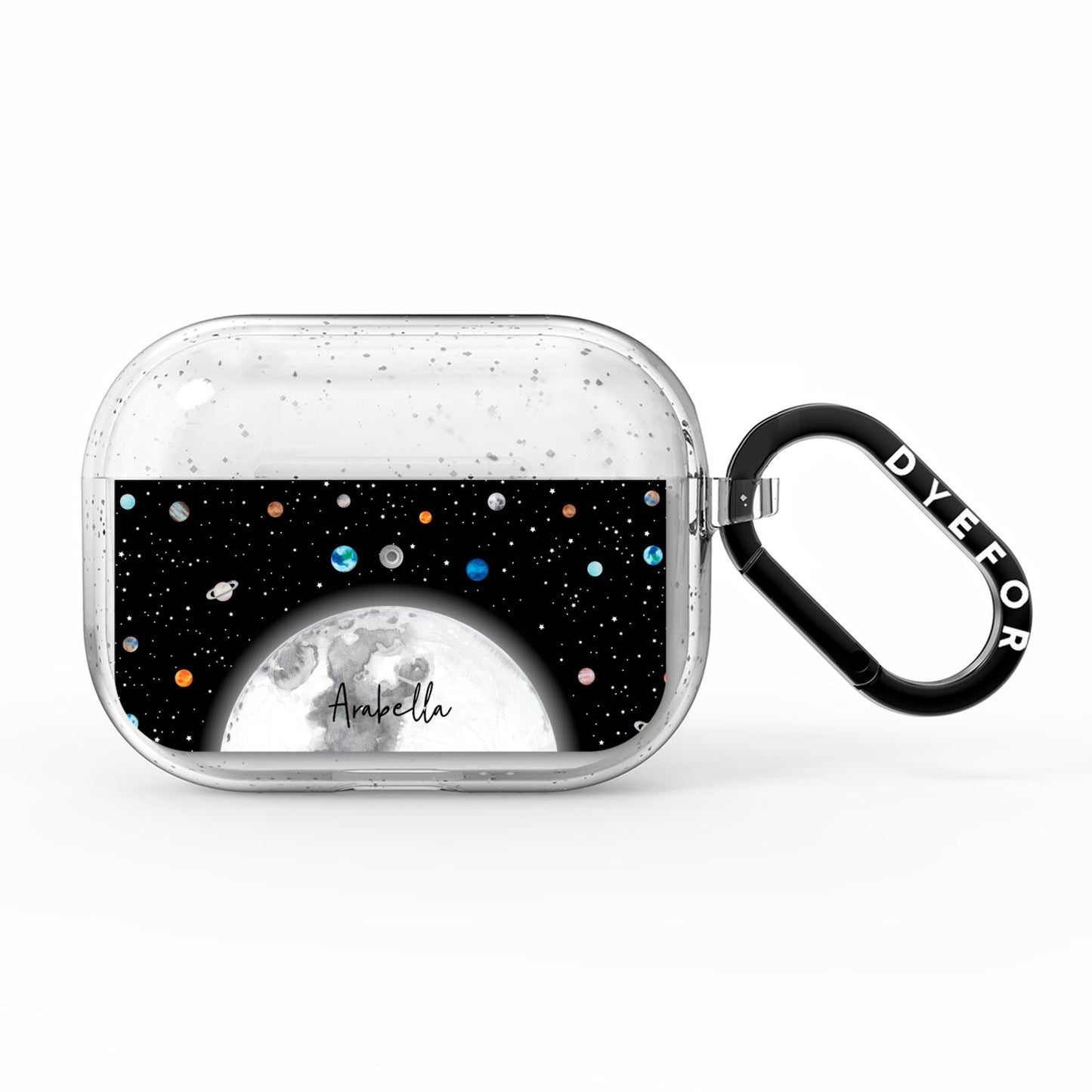 Watercolour Close up Moon with Name AirPods Pro Glitter Case