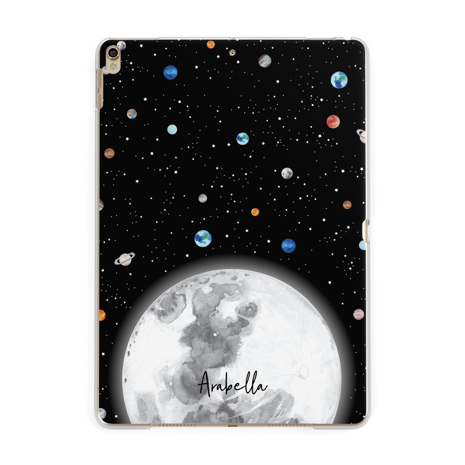 Watercolour Close up Moon with Name Apple iPad Gold Case