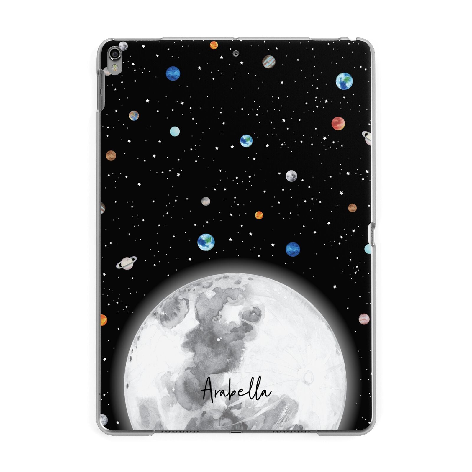 Watercolour Close up Moon with Name Apple iPad Grey Case