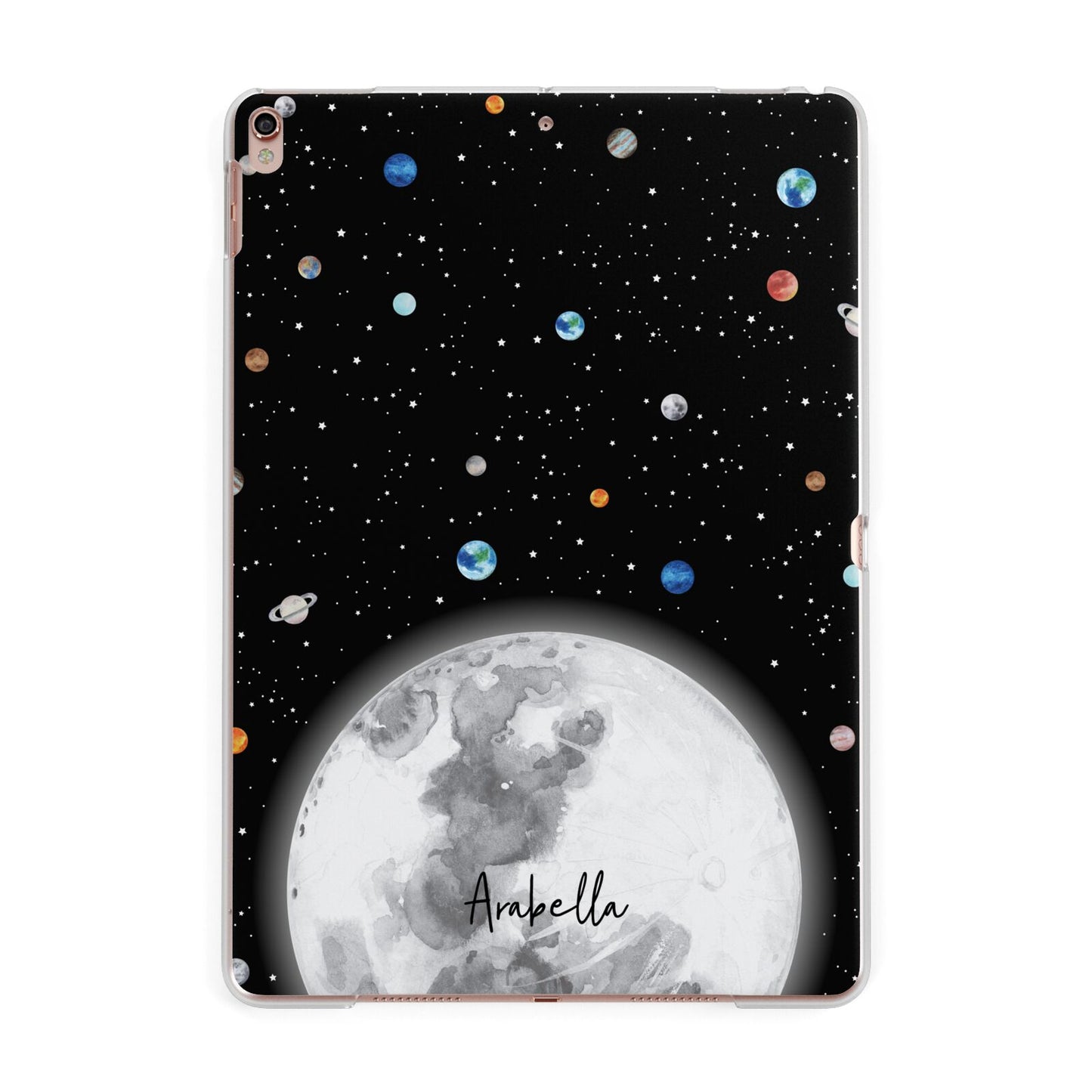 Watercolour Close up Moon with Name Apple iPad Rose Gold Case