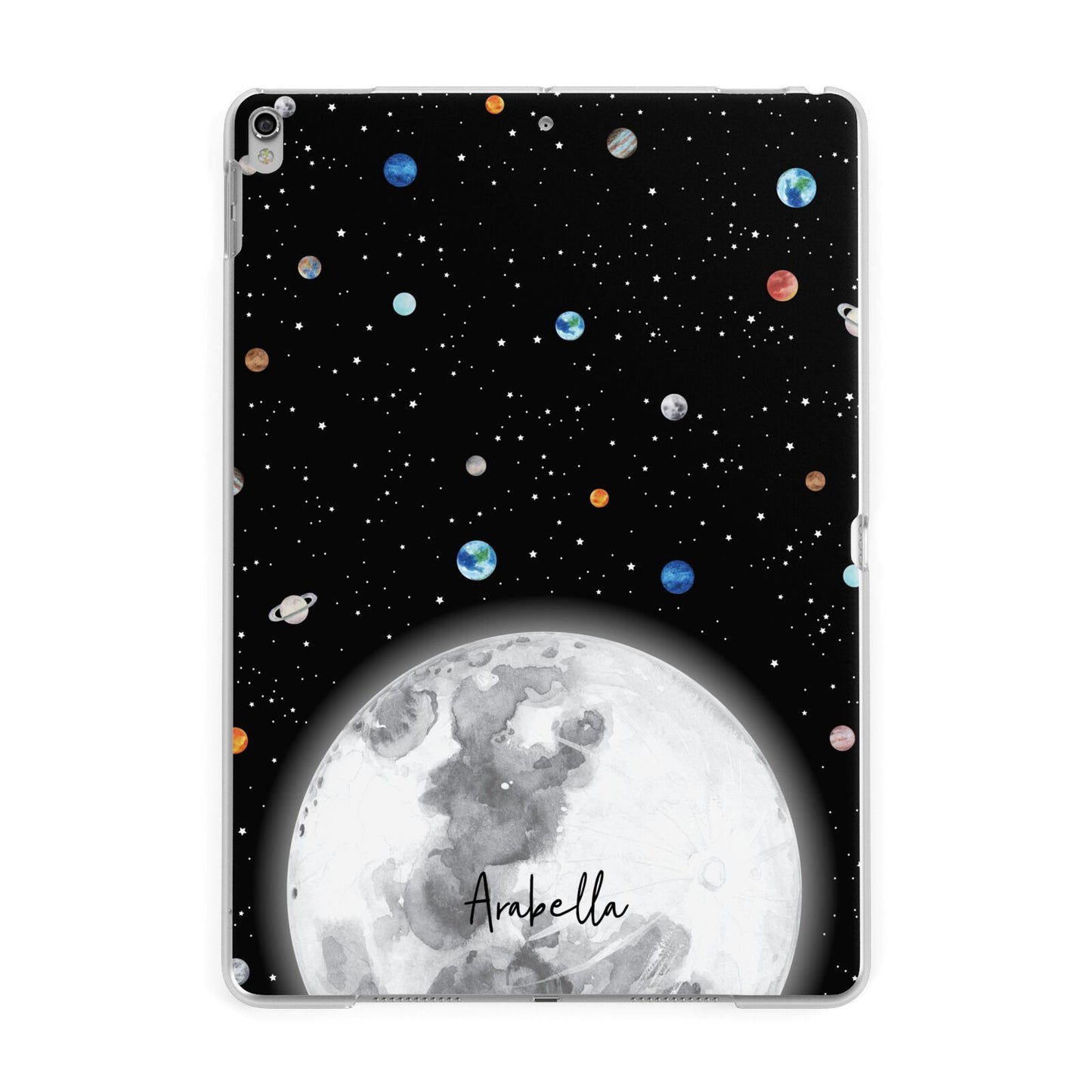 Watercolour Close up Moon with Name Apple iPad Silver Case