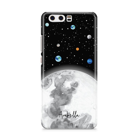 Watercolour Close up Moon with Name Huawei P10 Phone Case