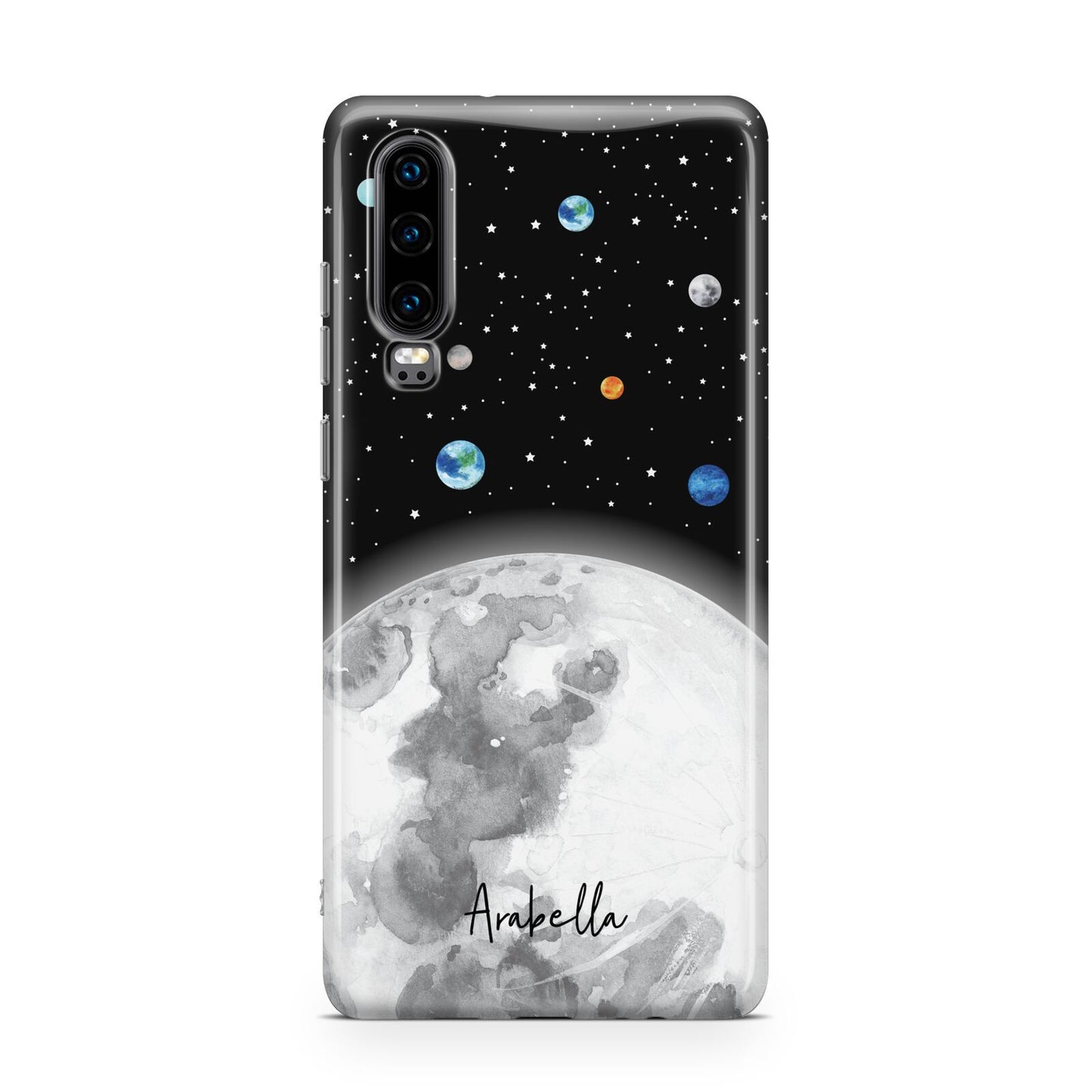 Watercolour Close up Moon with Name Huawei P30 Phone Case