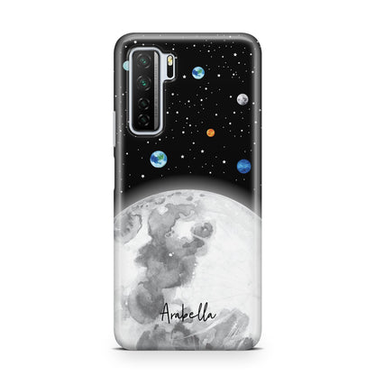 Watercolour Close up Moon with Name Huawei P40 Lite 5G Phone Case