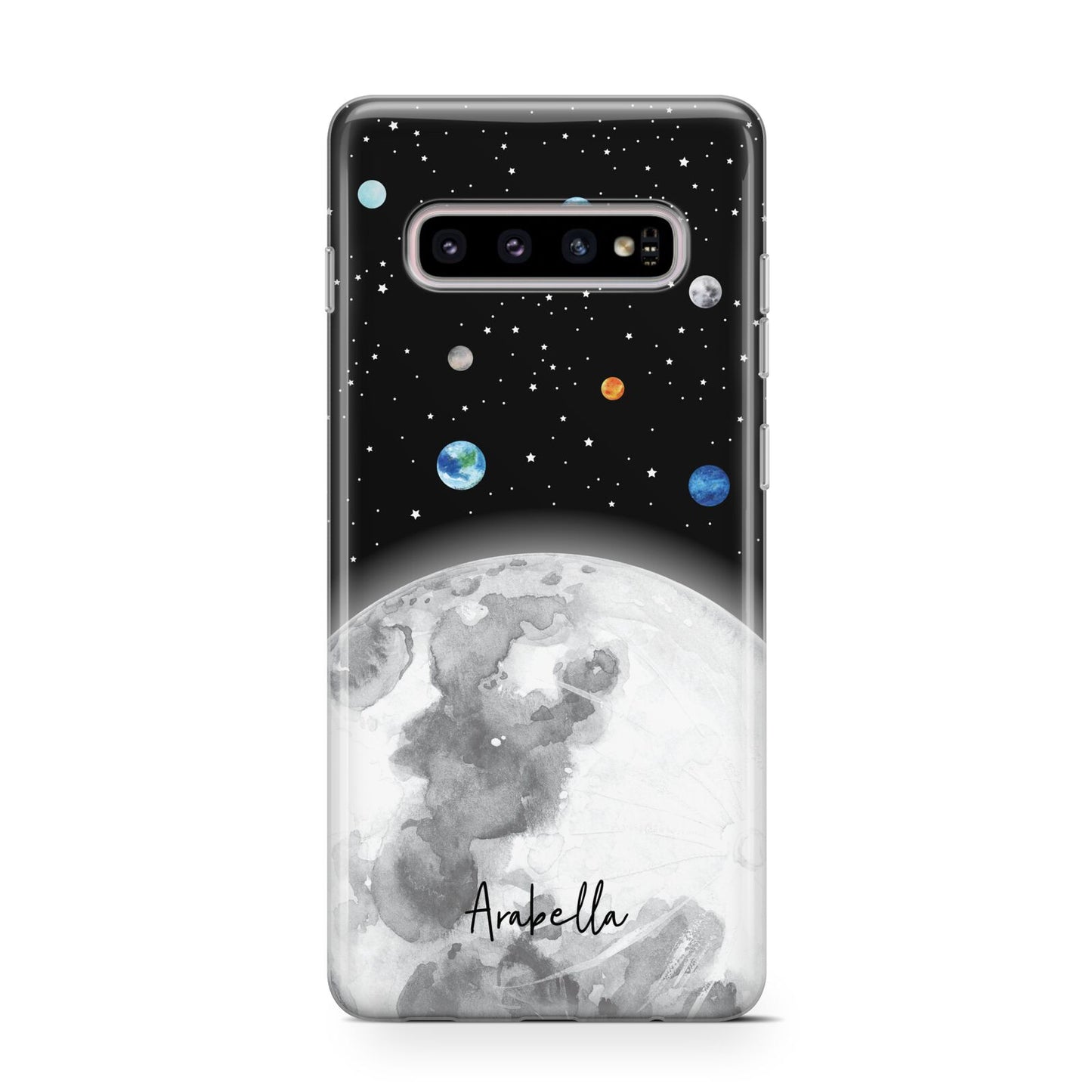 Watercolour Close up Moon with Name Protective Samsung Galaxy Case