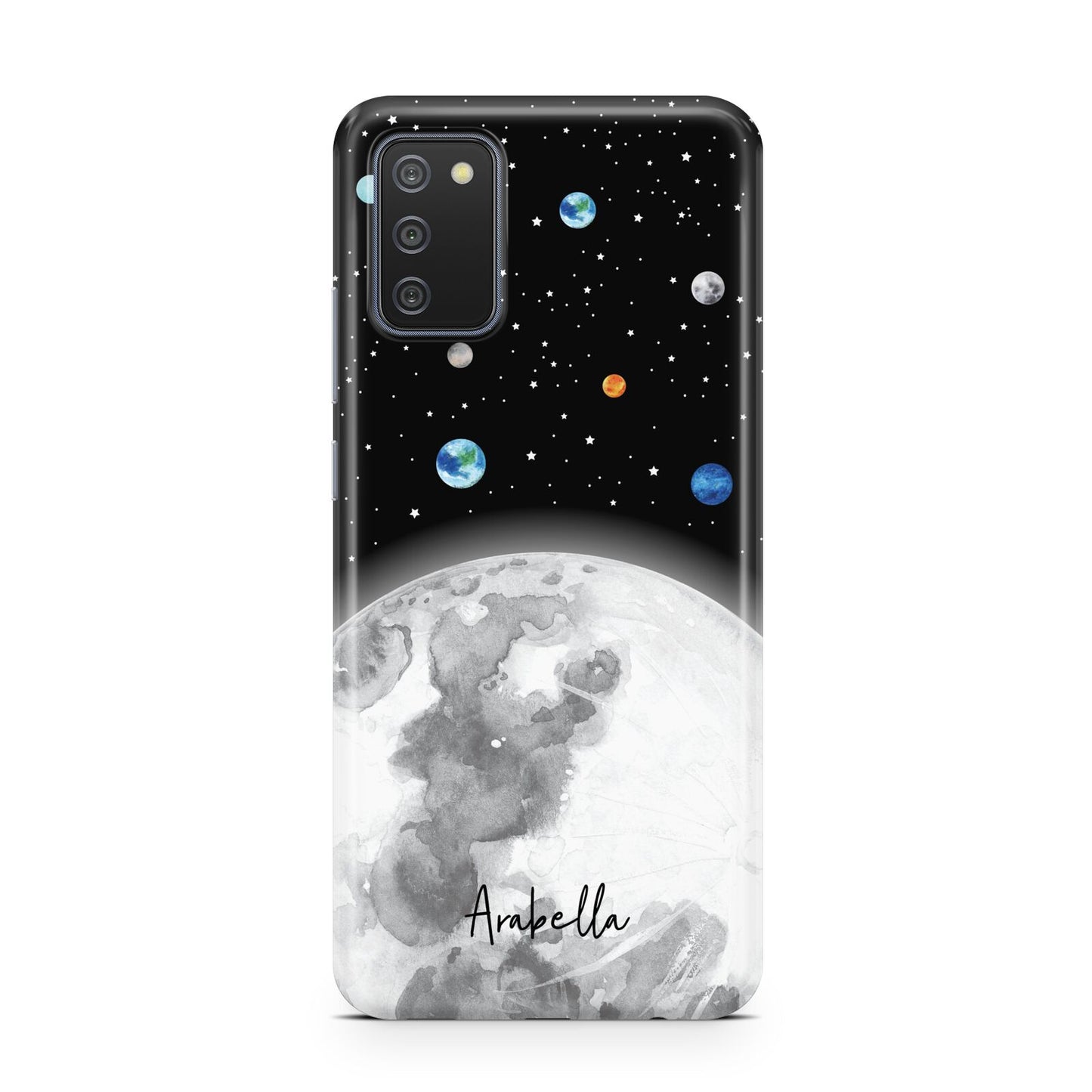 Watercolour Close up Moon with Name Samsung A02s Case