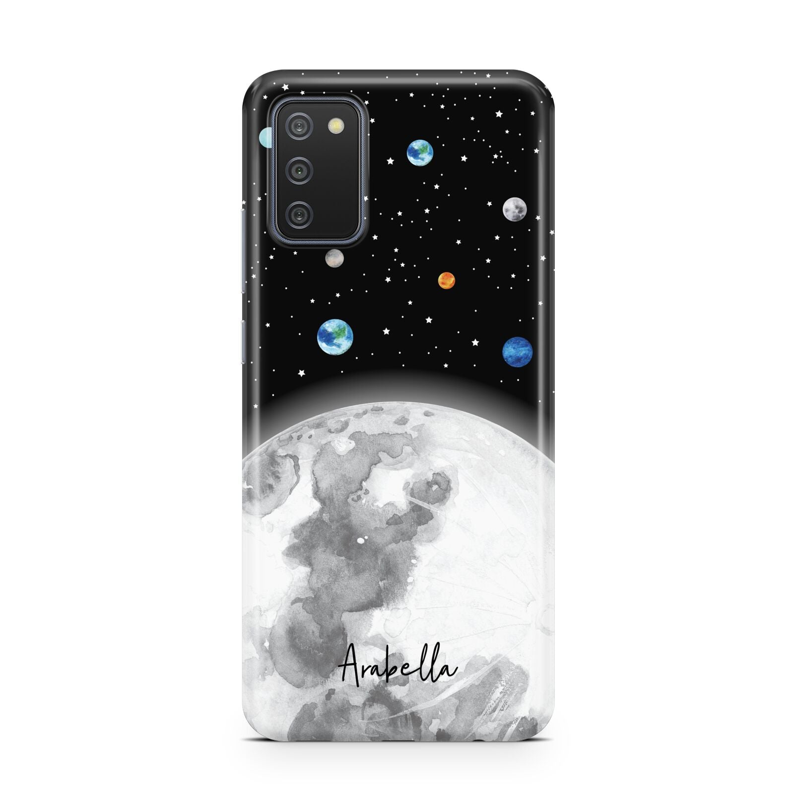 Watercolour Close up Moon with Name Samsung A02s Case